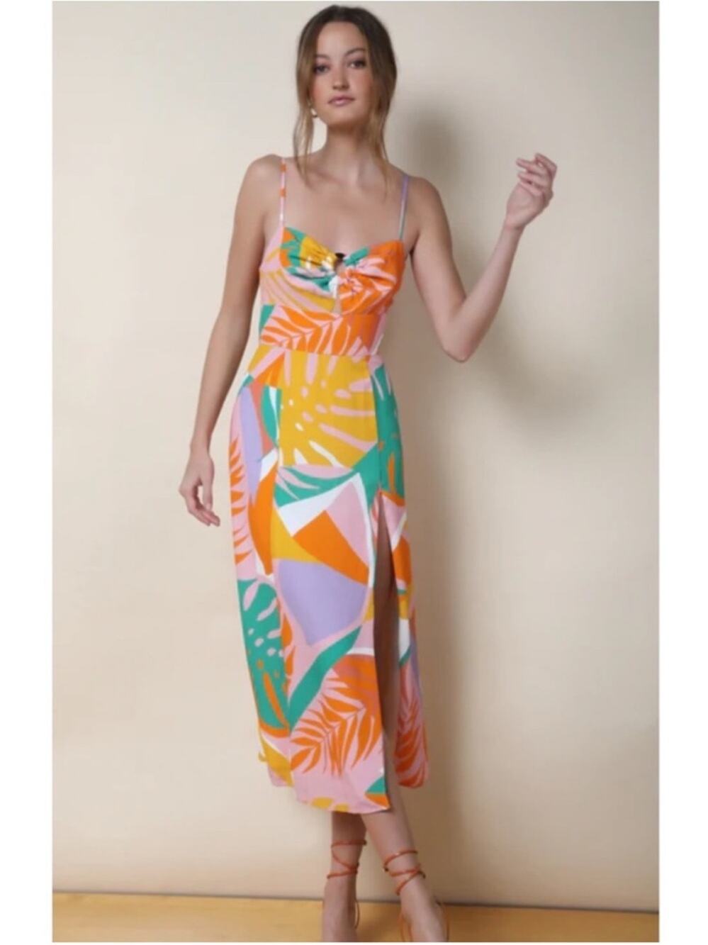 Hutch Camden slit midi‎ dress multicolor tropical sz 2